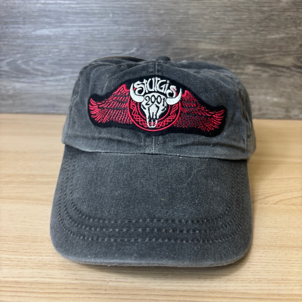 Vintage Sturgis Hat Cap Strap Back Gray Vintage Wash Motorcycle Biker 2001 NWT
